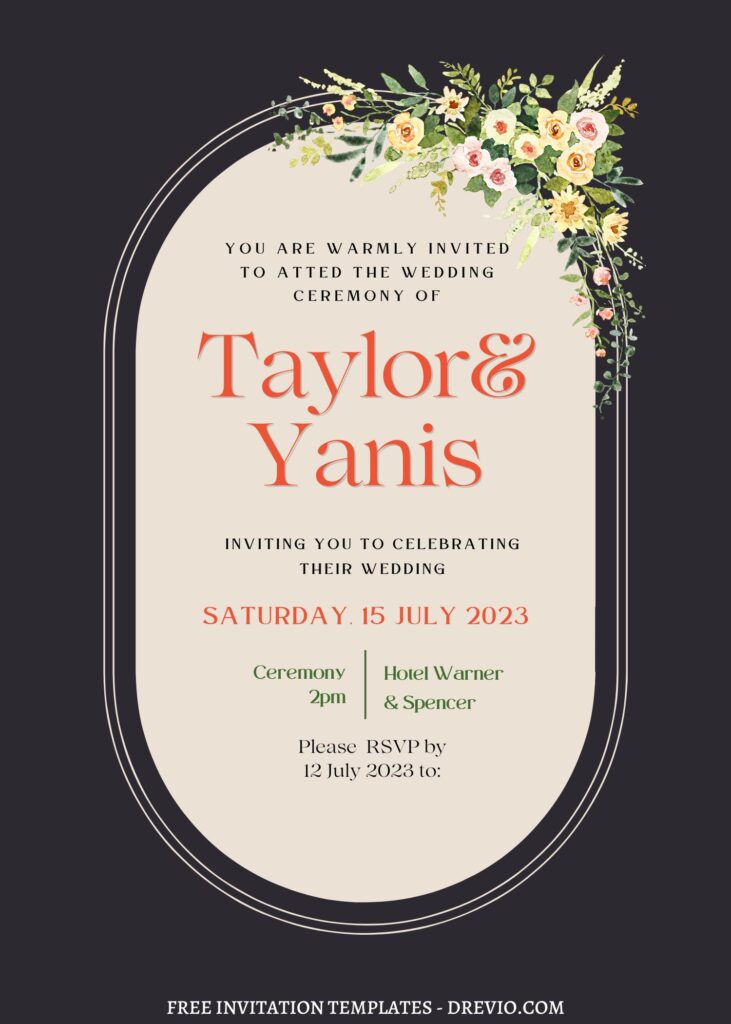 FREE PRINTABLE - 9+ Botanical Arch Canva Wedding Invitation Templates with editable text