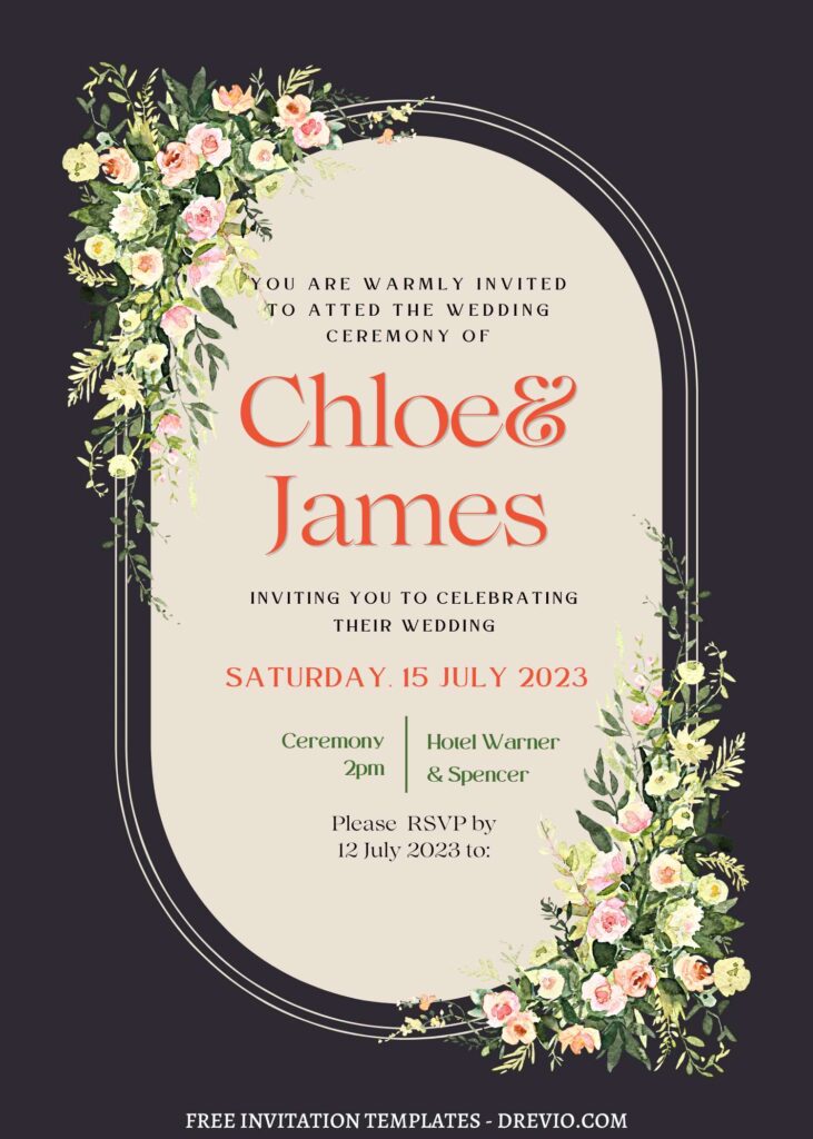 FREE PRINTABLE - 9+ Botanical Arch Canva Wedding Invitation Templates with garden blooms