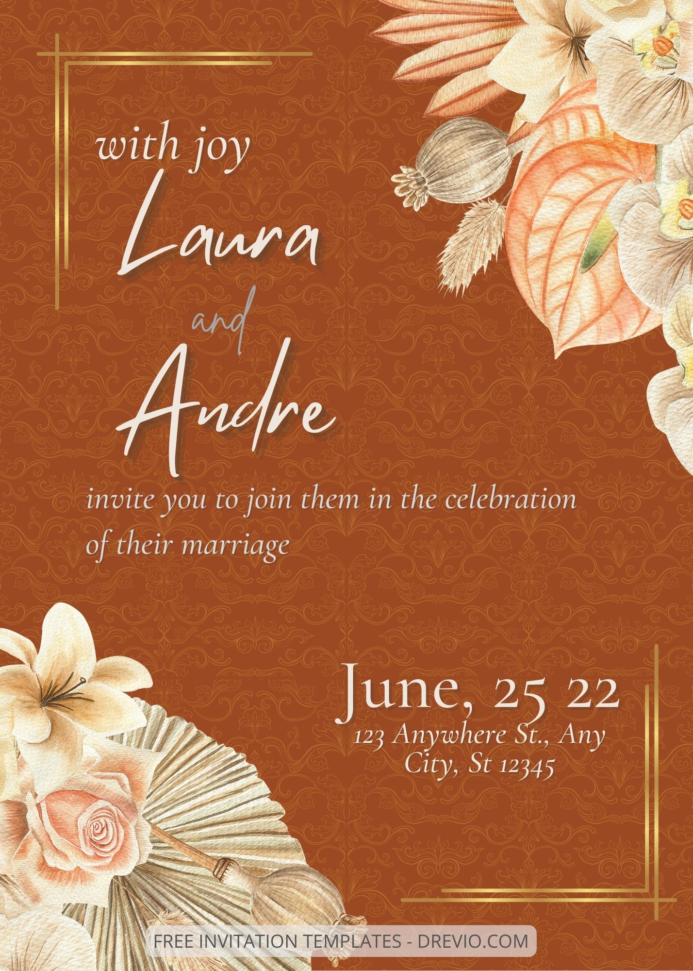 ( Free ) 8+ Brown Tropical Canva Wedding Invitation Templates
