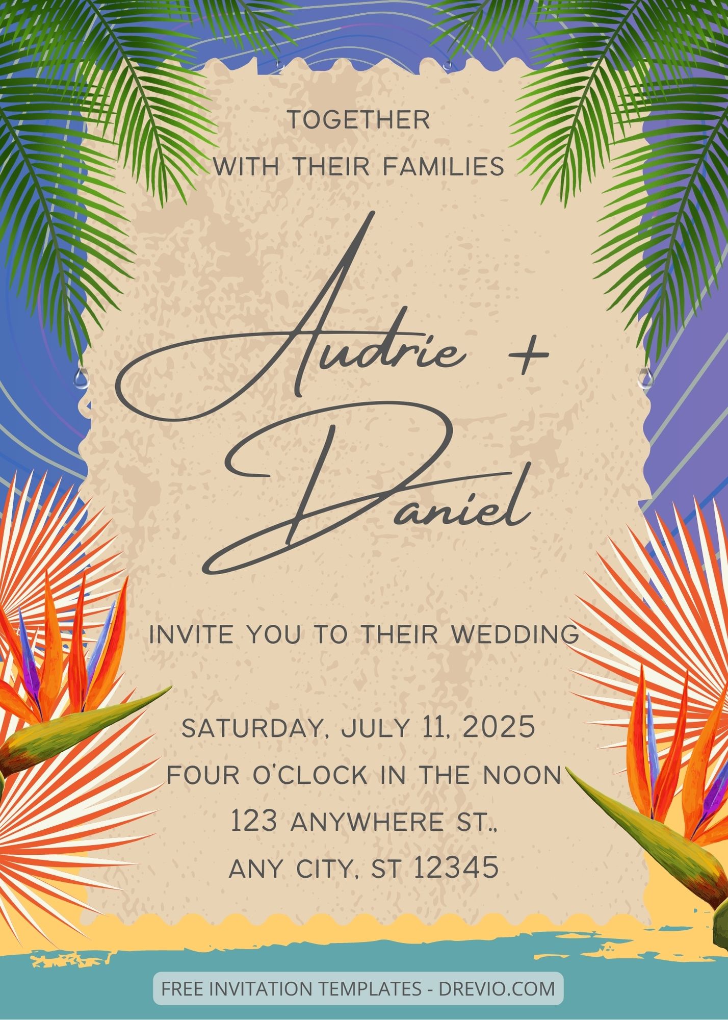 ( Free ) 9+ Tropical Beach Canva Wedding Invitation Templates 