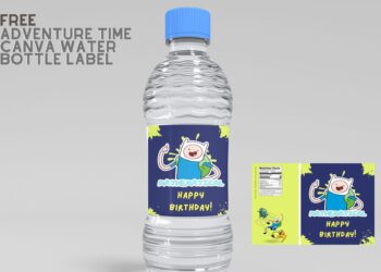 (Free) Adventure Time Canva Birthday Water Bottle Labels