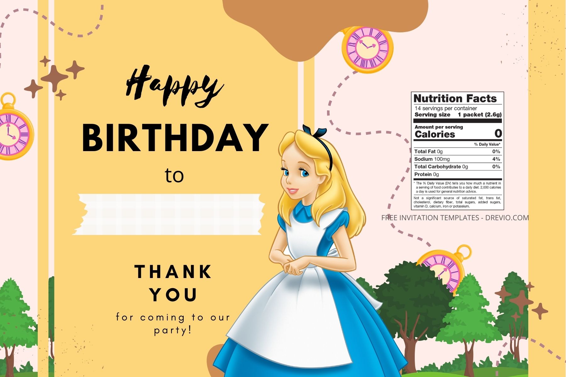 (Free) Alice In Wonderland Canva Birthday Water Bottle Labels Three