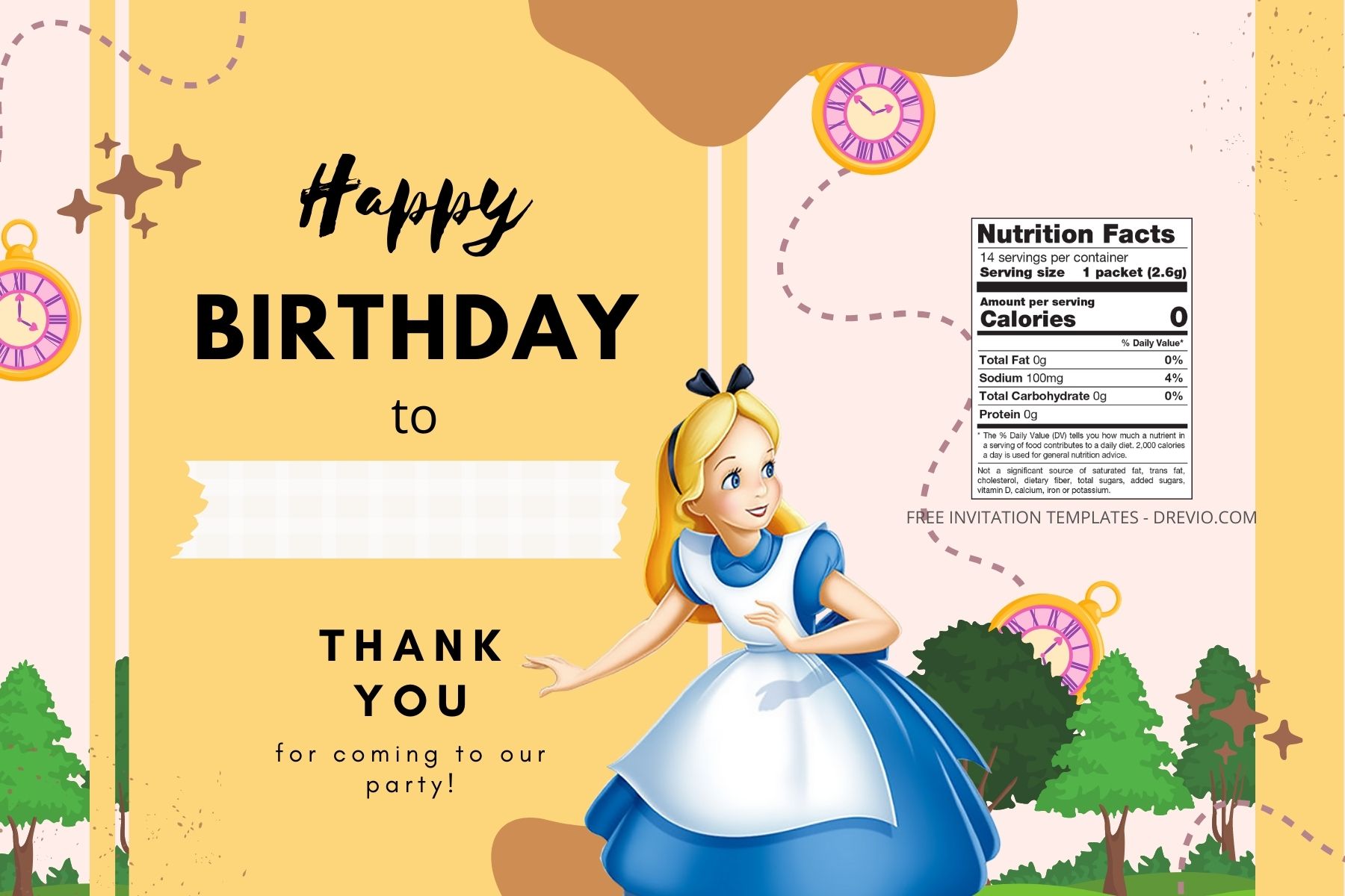 (Free) Alice In Wonderland Canva Birthday Water Bottle LabelsTwo