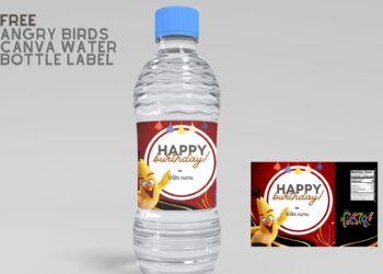 (Free) Angry Birds Canva Birthday Water Bottle Labels