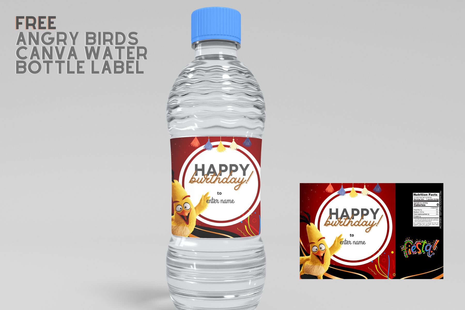 (Free) Angry Birds Canva Birthday Water Bottle Labels