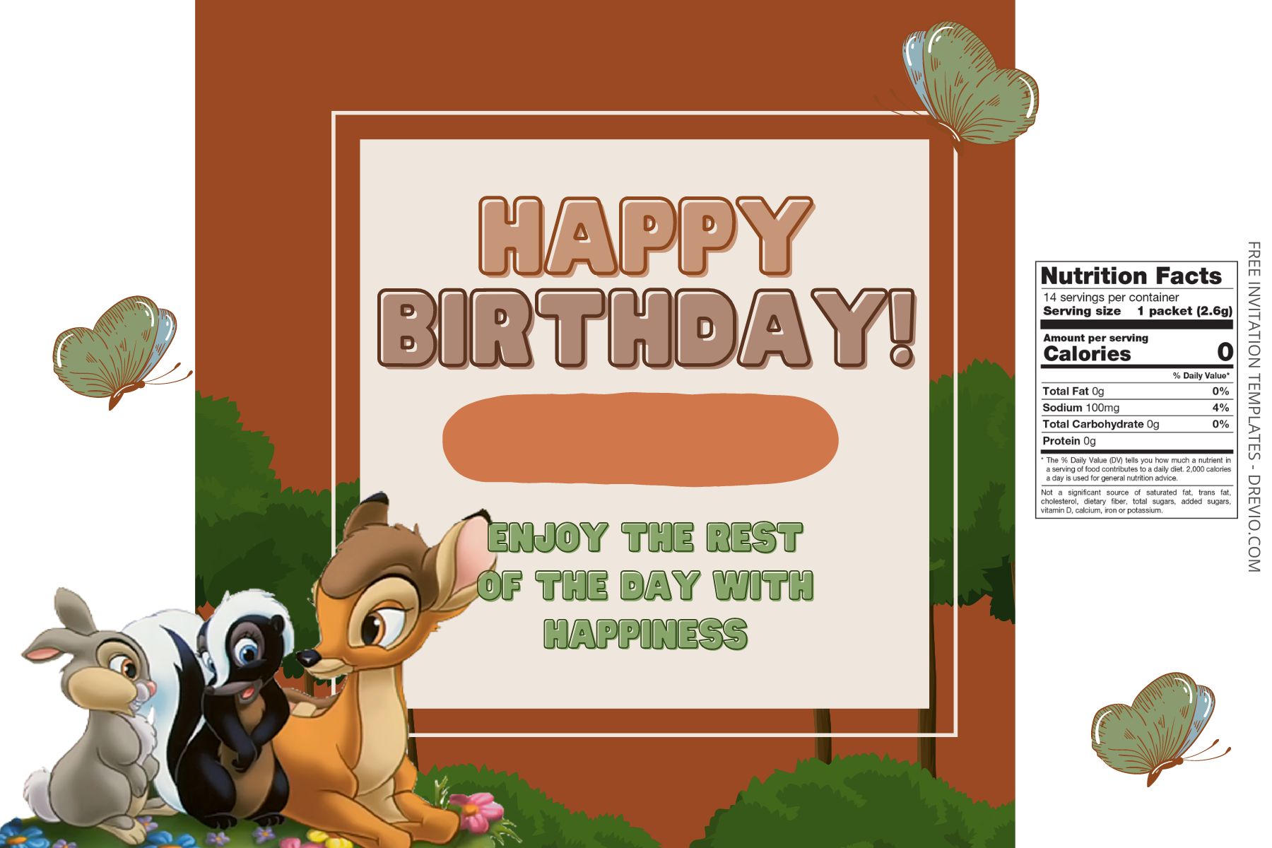 (Free) Bambi Canva Birthday Water Bottle Labels Five