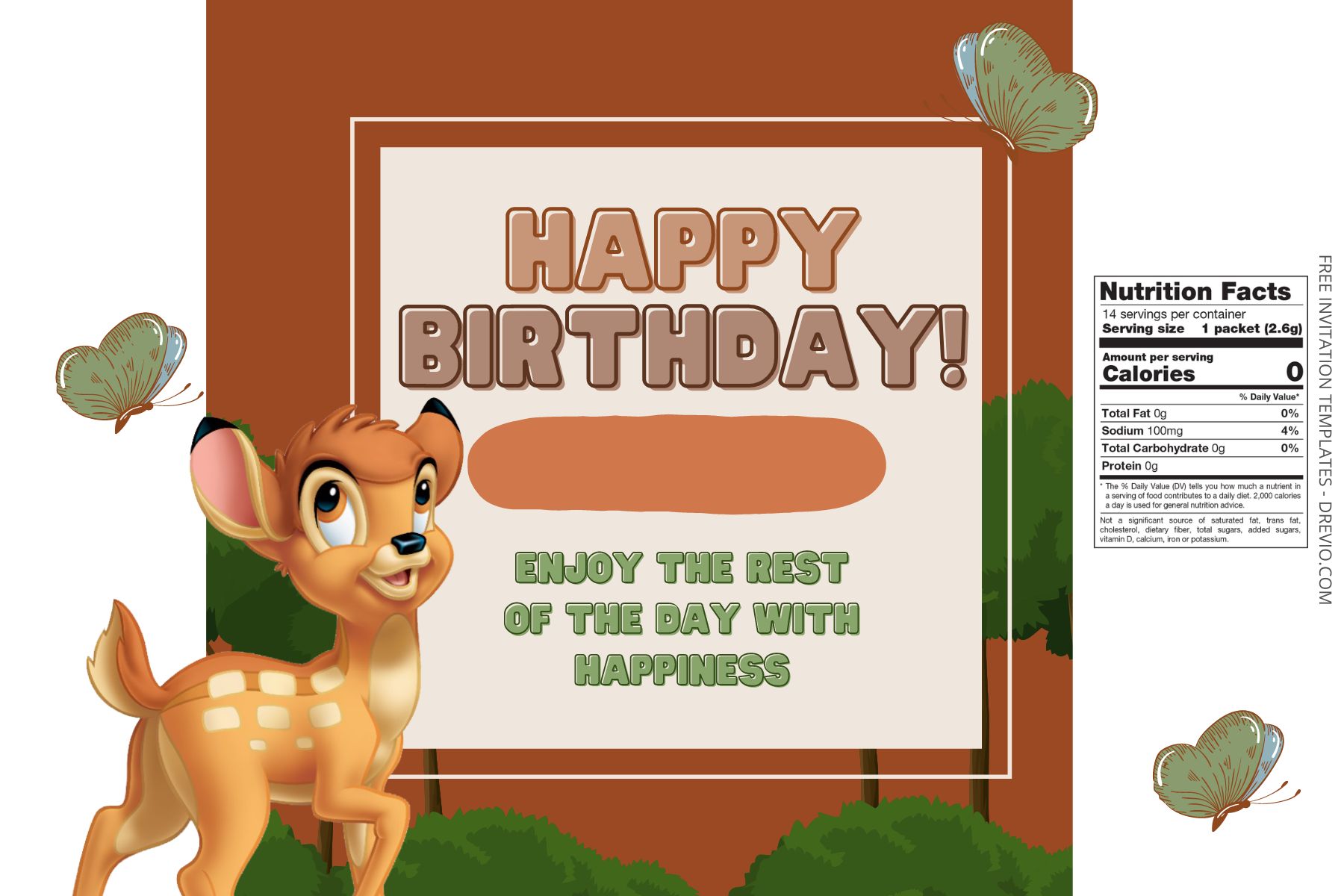 (Free) Bambi Canva Birthday Water Bottle Labels Four