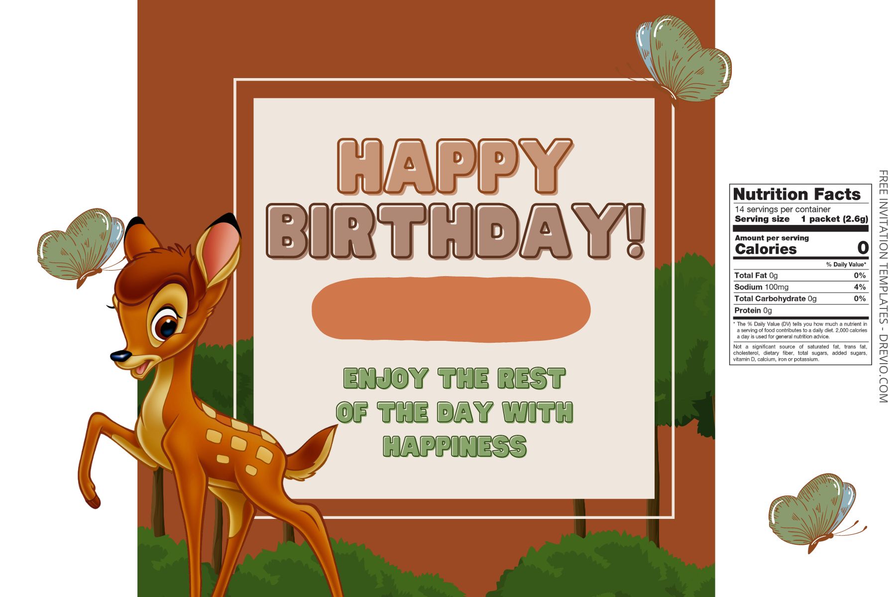 (Free) Bambi Canva Birthday Water Bottle Labels One