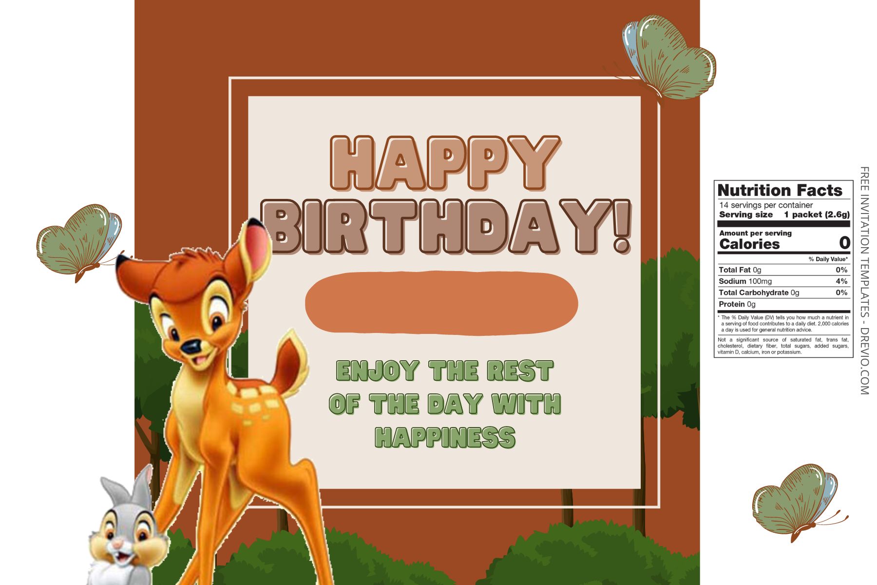 (Free) Bambi Canva Birthday Water Bottle Labels Two