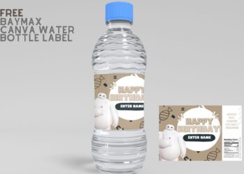 (Free) Baymax Canva Birthday Water Bottle Labels