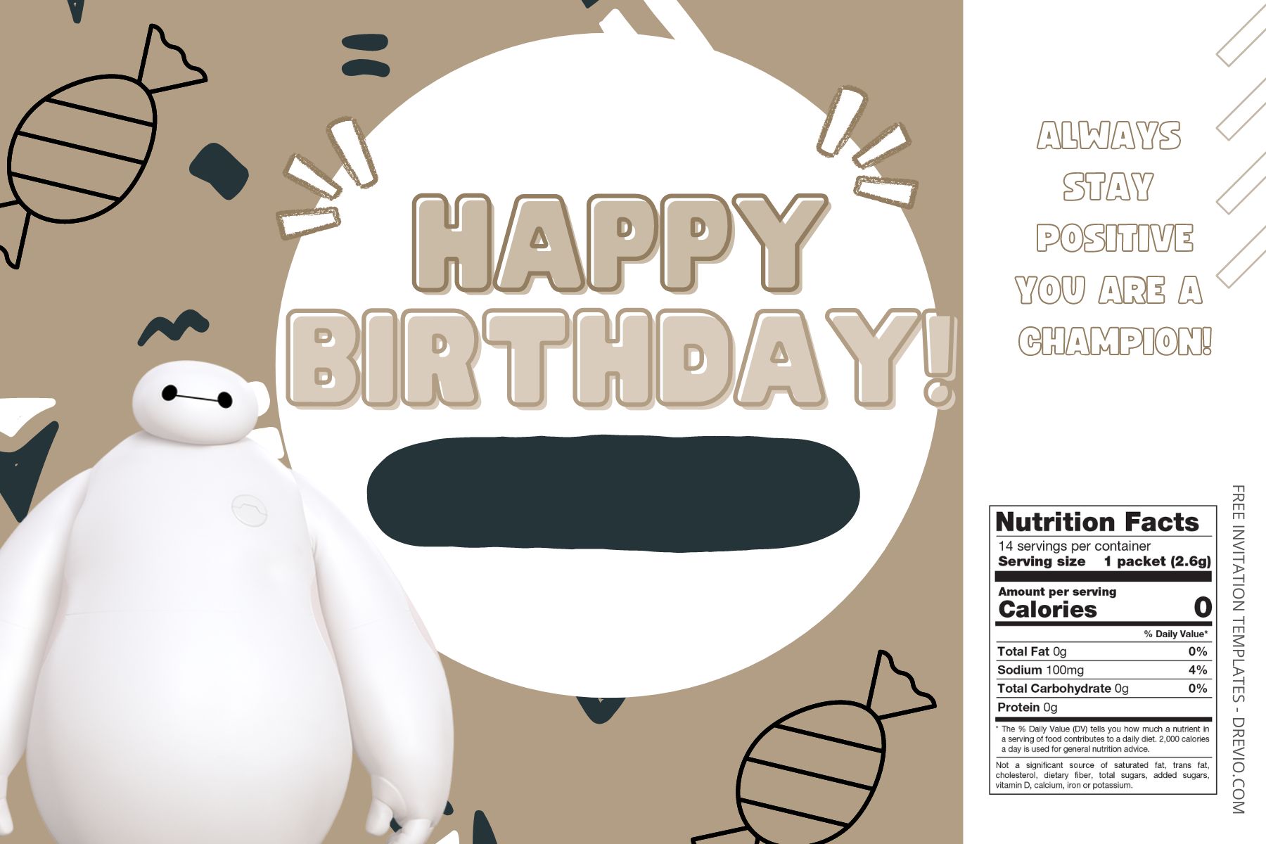 (Free) Baymax Canva Birthday Water Bottle Labels Four