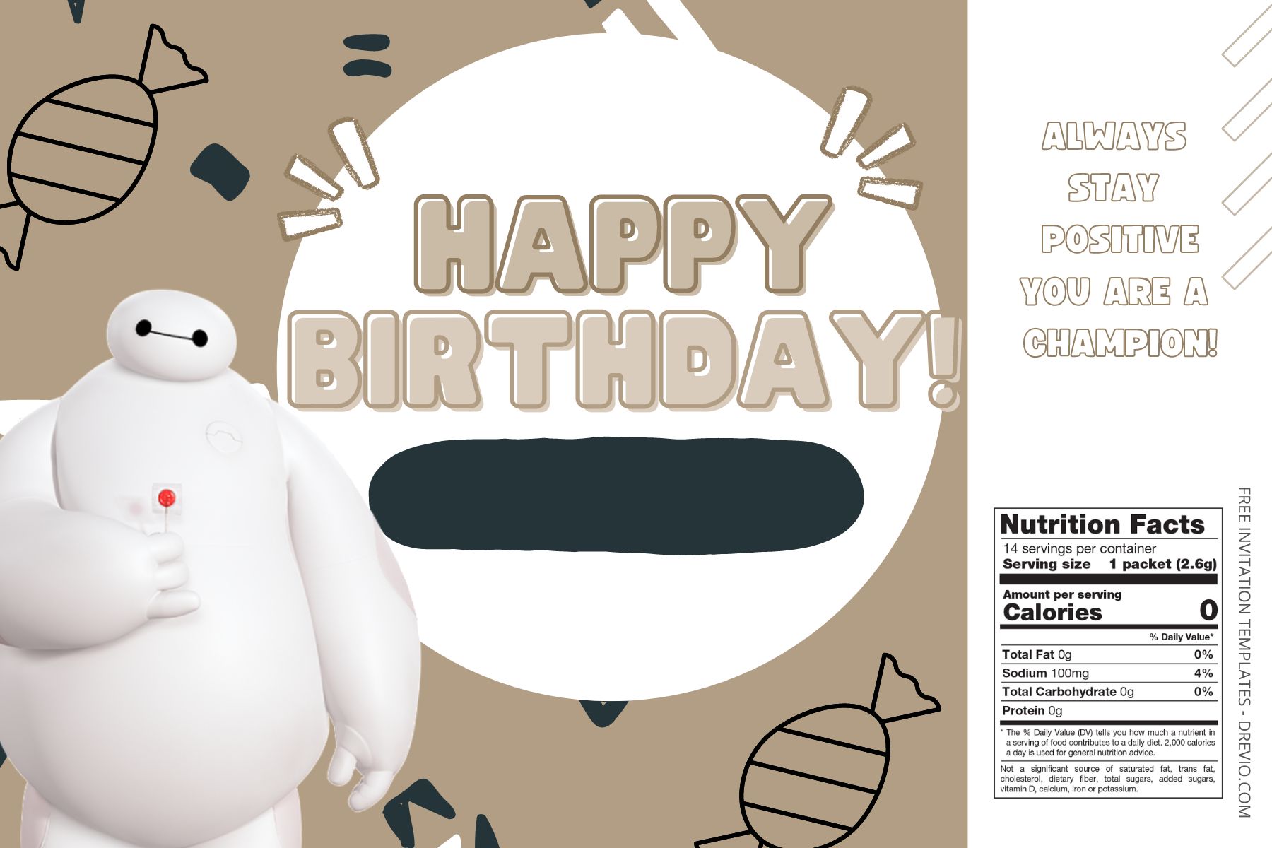 (Free) Baymax Canva Birthday Water Bottle Labels One