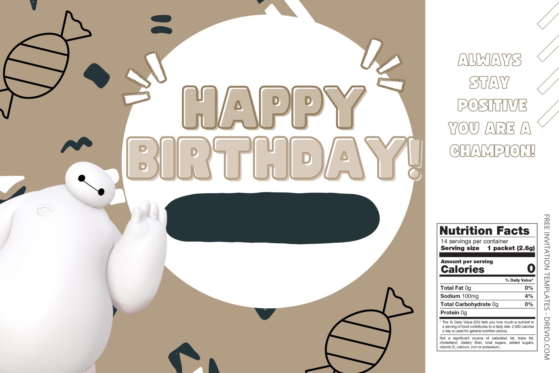 (Free) Baymax Canva Birthday Water Bottle Labels Two