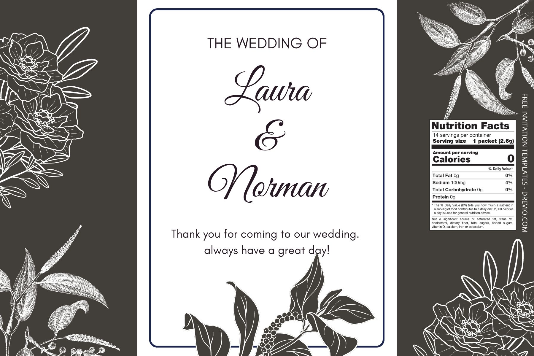 (Free) Black And White Canva Wedding Water Bottle Labels One