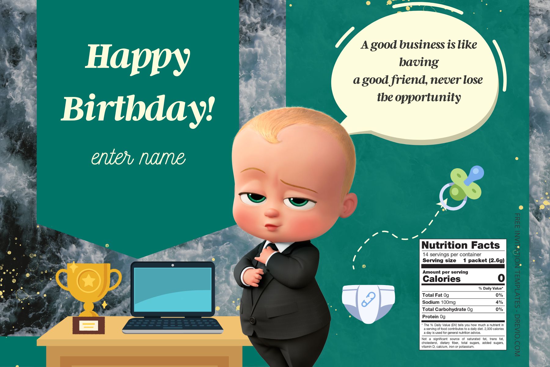 (Free) Boss Baby Canva Birthday Water Bottle Labels Four