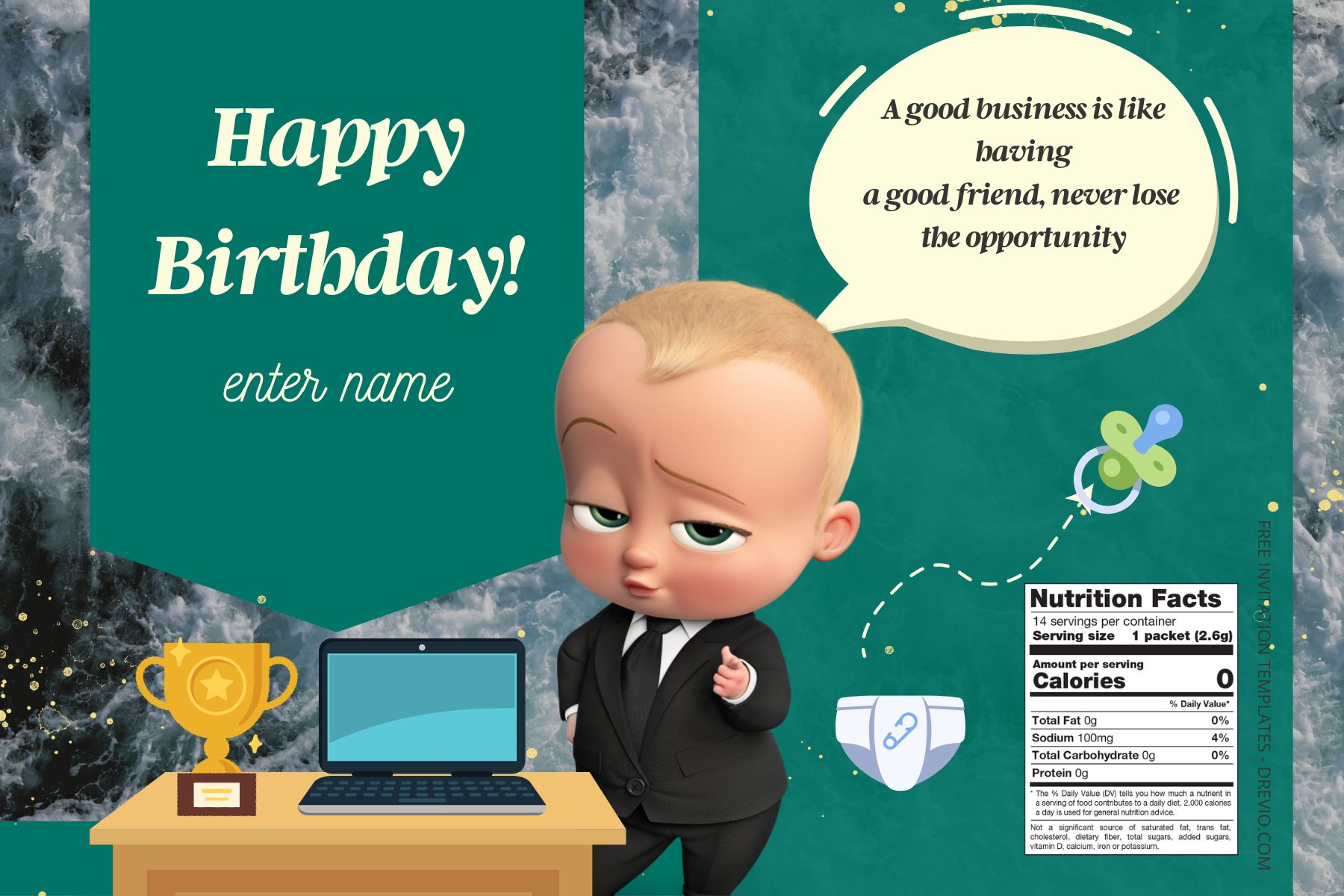 (Free) Boss Baby Canva Birthday Water Bottle Labels One