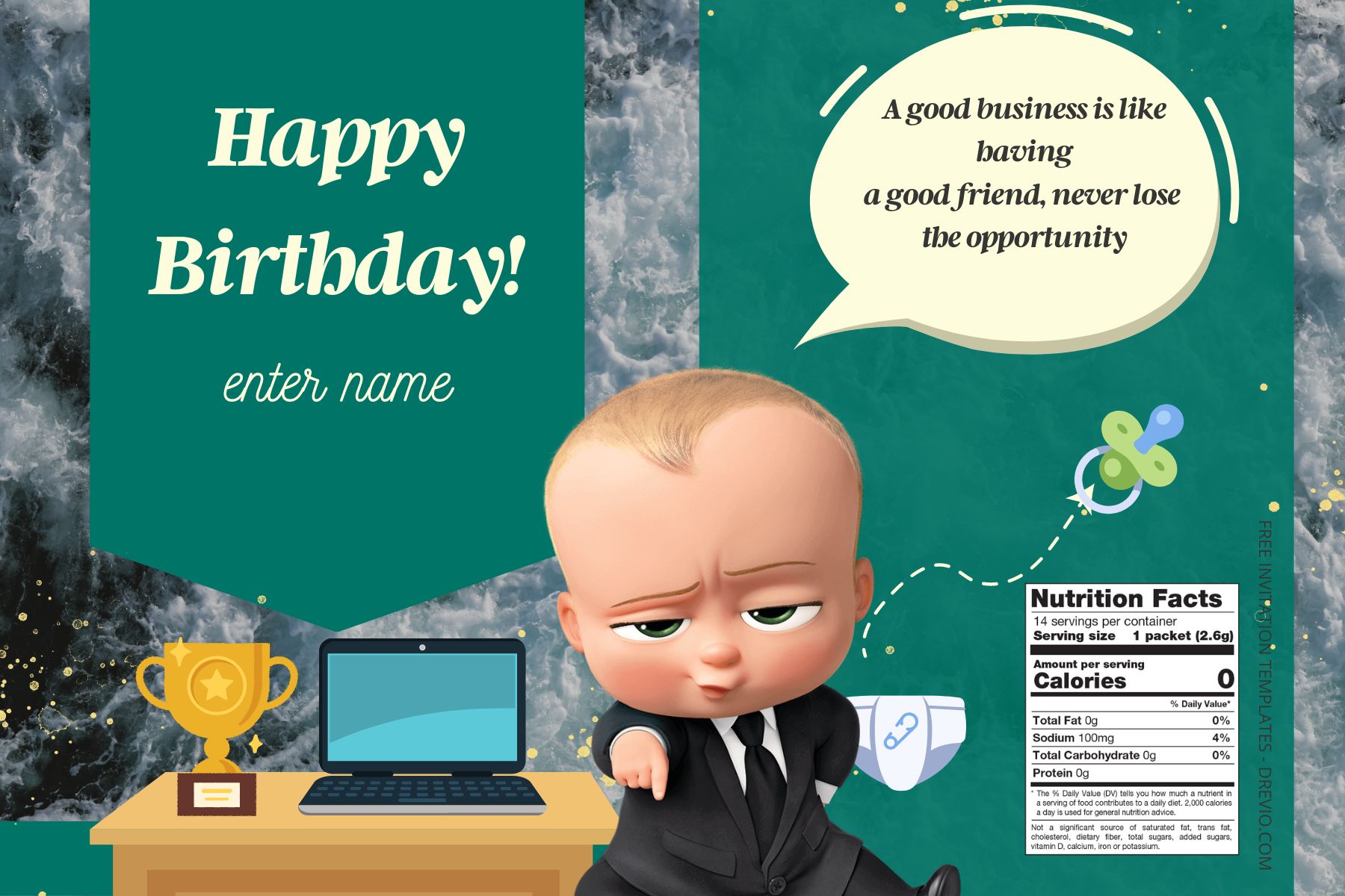 (Free) Boss Baby Canva Birthday Water Bottle Labels Seven