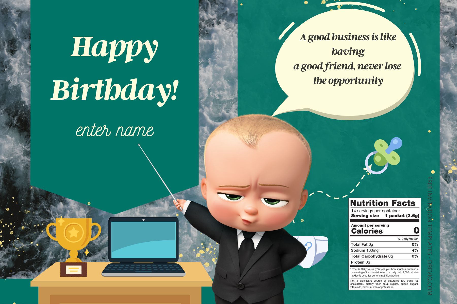(Free) Boss Baby Canva Birthday Water Bottle Labels Six