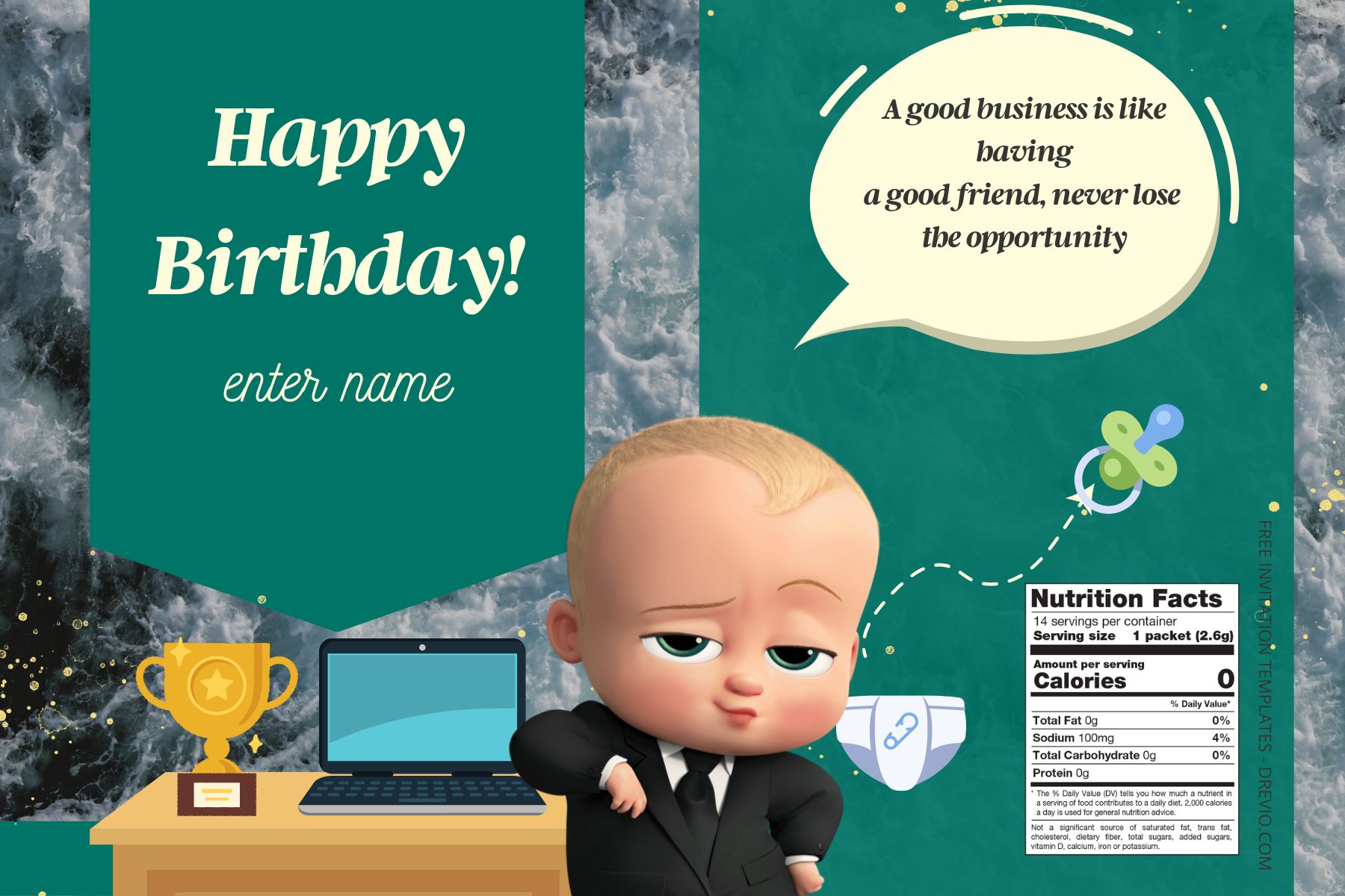 (Free) Boss Baby Canva Birthday Water Bottle Labels Two