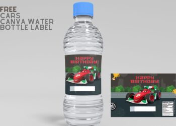 (Free) Cars Canva Birthday Water Bottle Labels