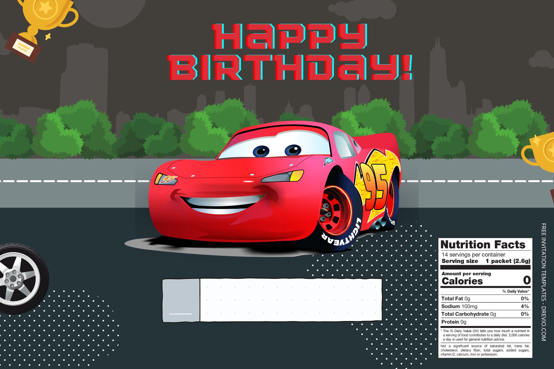 (Free) Cars Canva Birthday Water Bottle Labels Four