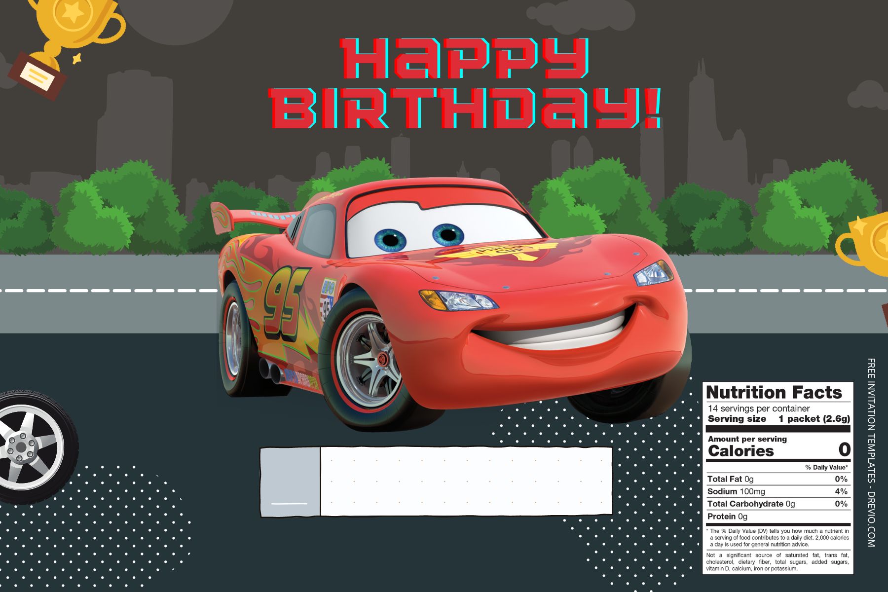 (Free) Cars Canva Birthday Water Bottle Labels Three