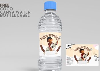 (Free) Coco Canva Birthday Water Bottle Labels