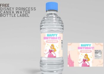 Invitation Template of (Free) Disney Princess Canva Birthday Water Bottle Labels 1