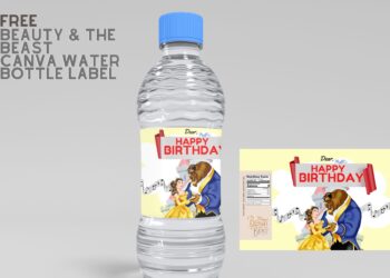 ( Free Editable ) Beauty And The Beast Canva Birthday Water Bottle Labels