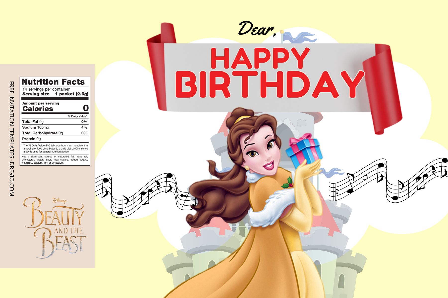 ( Free Editable ) Beauty And The Beast Canva Birthday Water Bottle Labels Eight