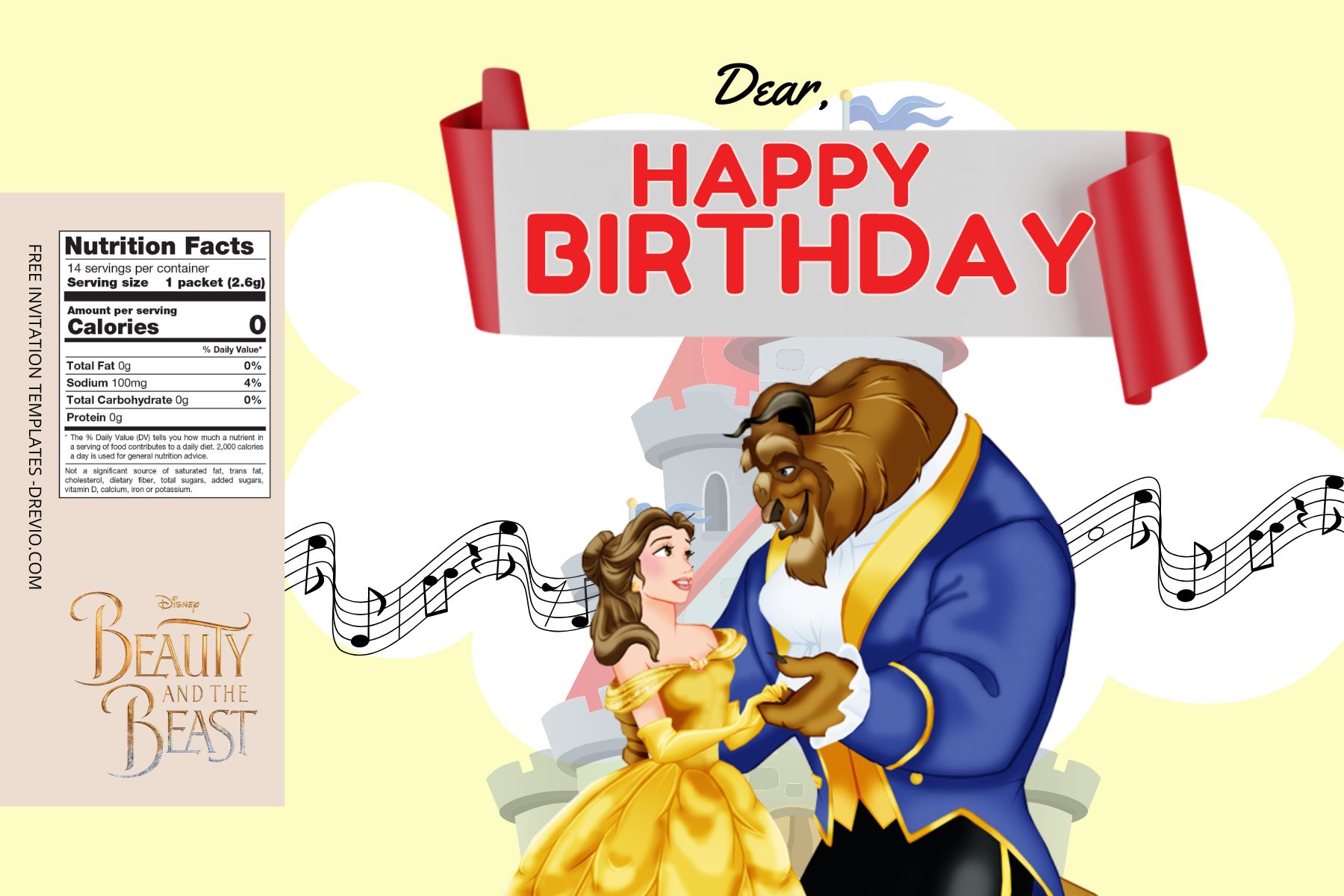 ( Free Editable ) Beauty And The Beast Canva Birthday Water Bottle Labels One