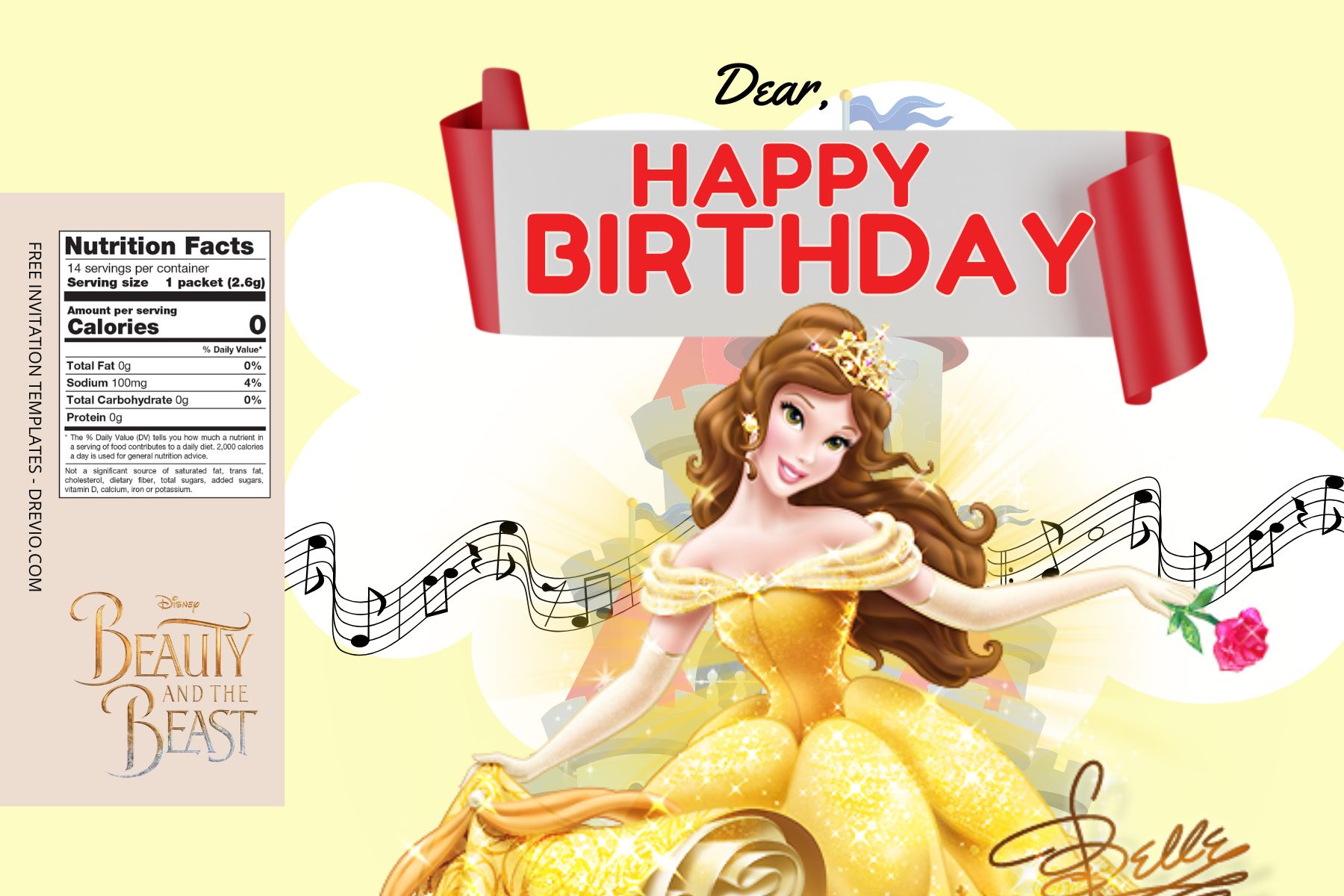 ( Free Editable ) Beauty And The Beast Canva Birthday Water Bottle Labels Seven