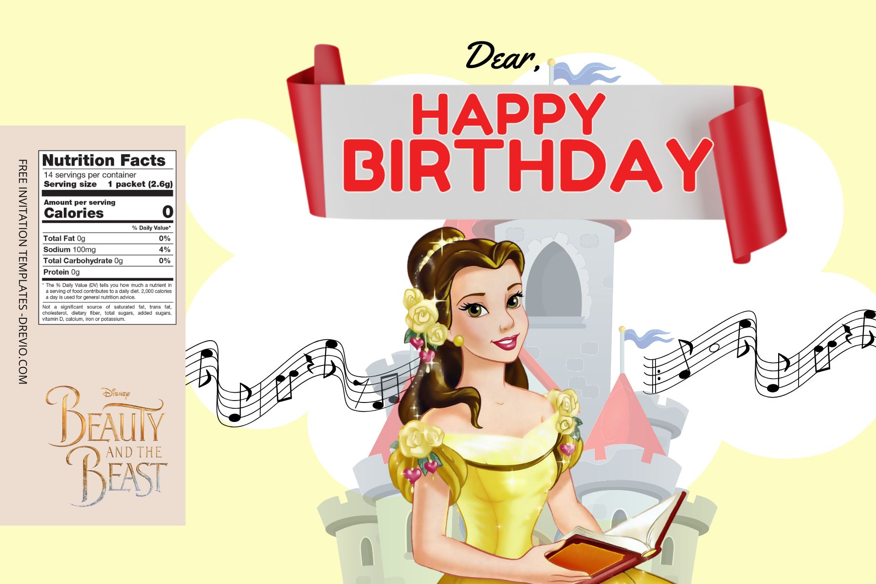 ( Free Editable ) Beauty And The Beast Canva Birthday Water Bottle Labels Six