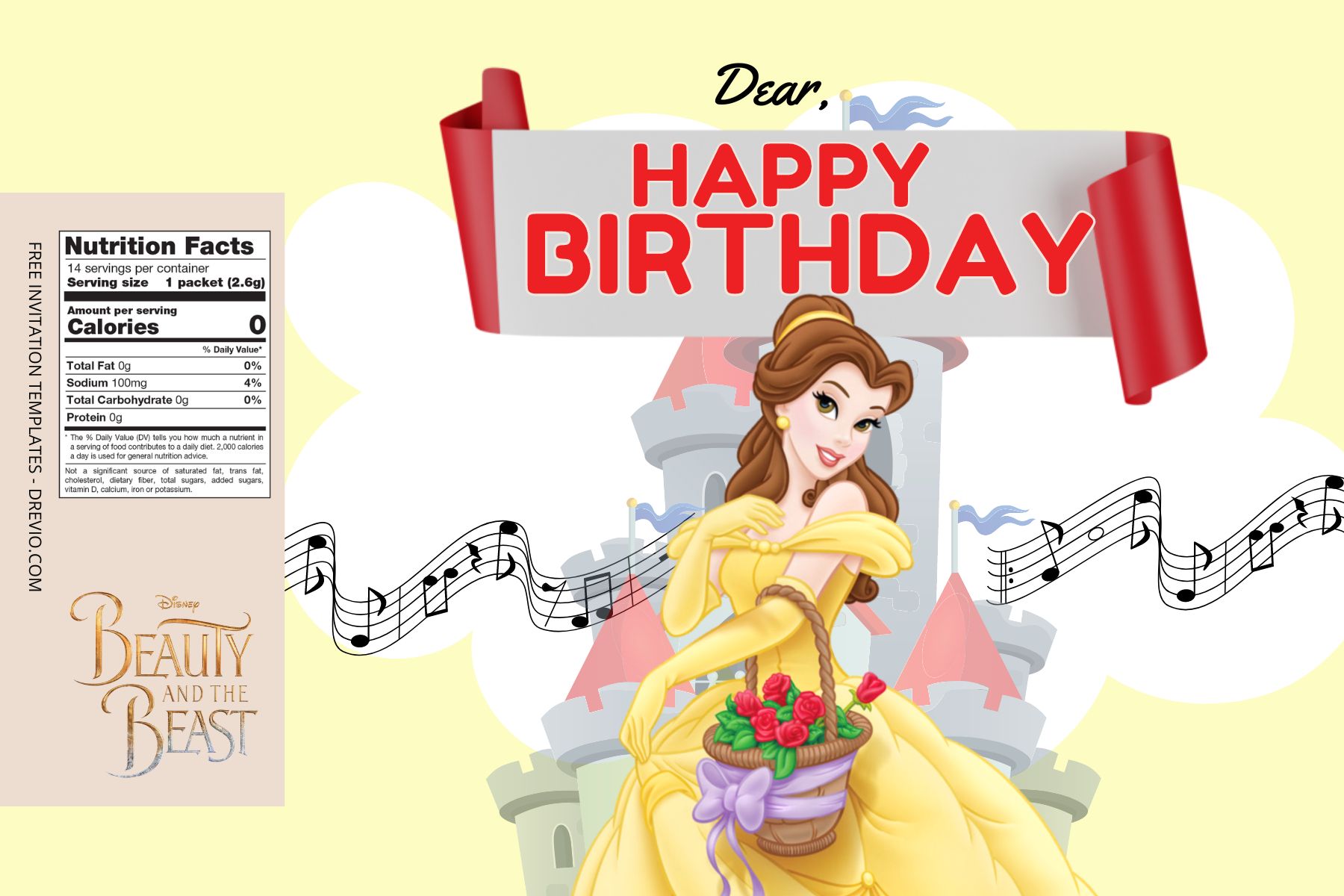 ( Free Editable ) Beauty And The Beast Canva Birthday Water Bottle Labels Three