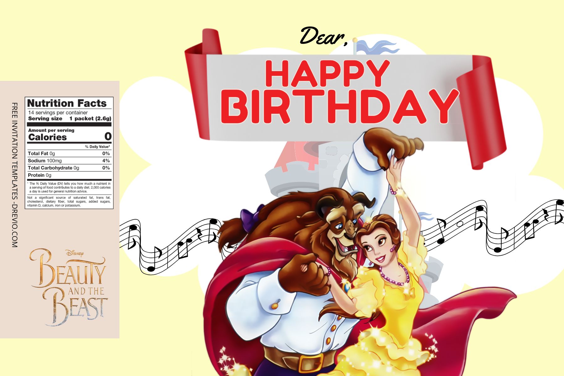 ( Free Editable ) Beauty And The Beast Canva Birthday Water Bottle Labels Two