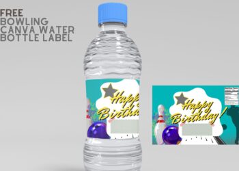 ( Free Editable ) Bowling Themes Canva Water Bottle Labels