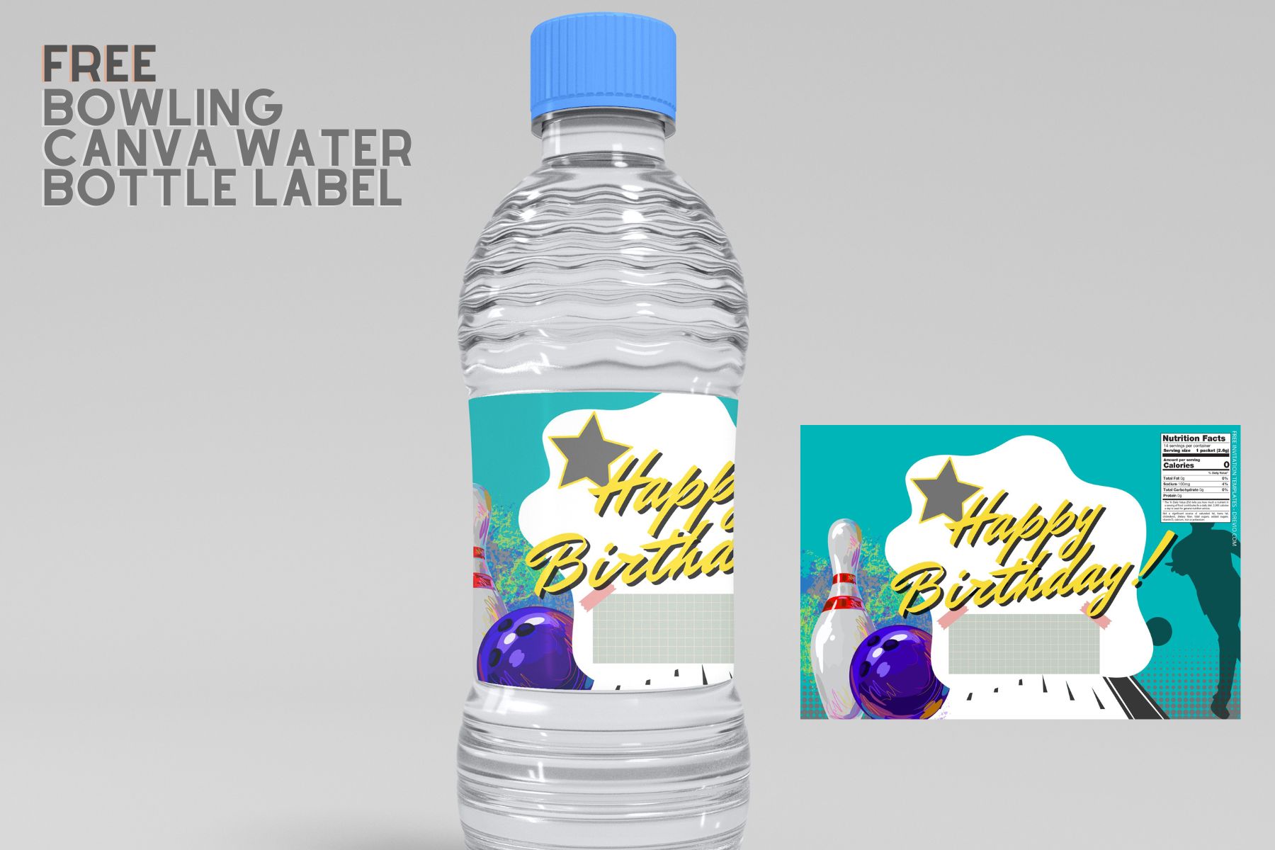 ( Free Editable ) Bowling Themes Canva Water Bottle Labels 