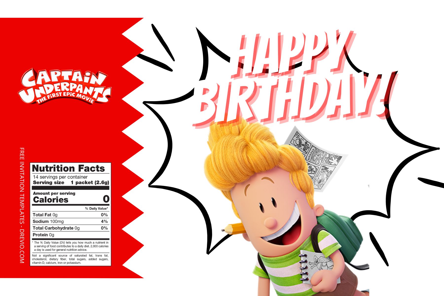 (Free Editable) Captain Underpants Canva Birthday Water Bottle Labels FIve