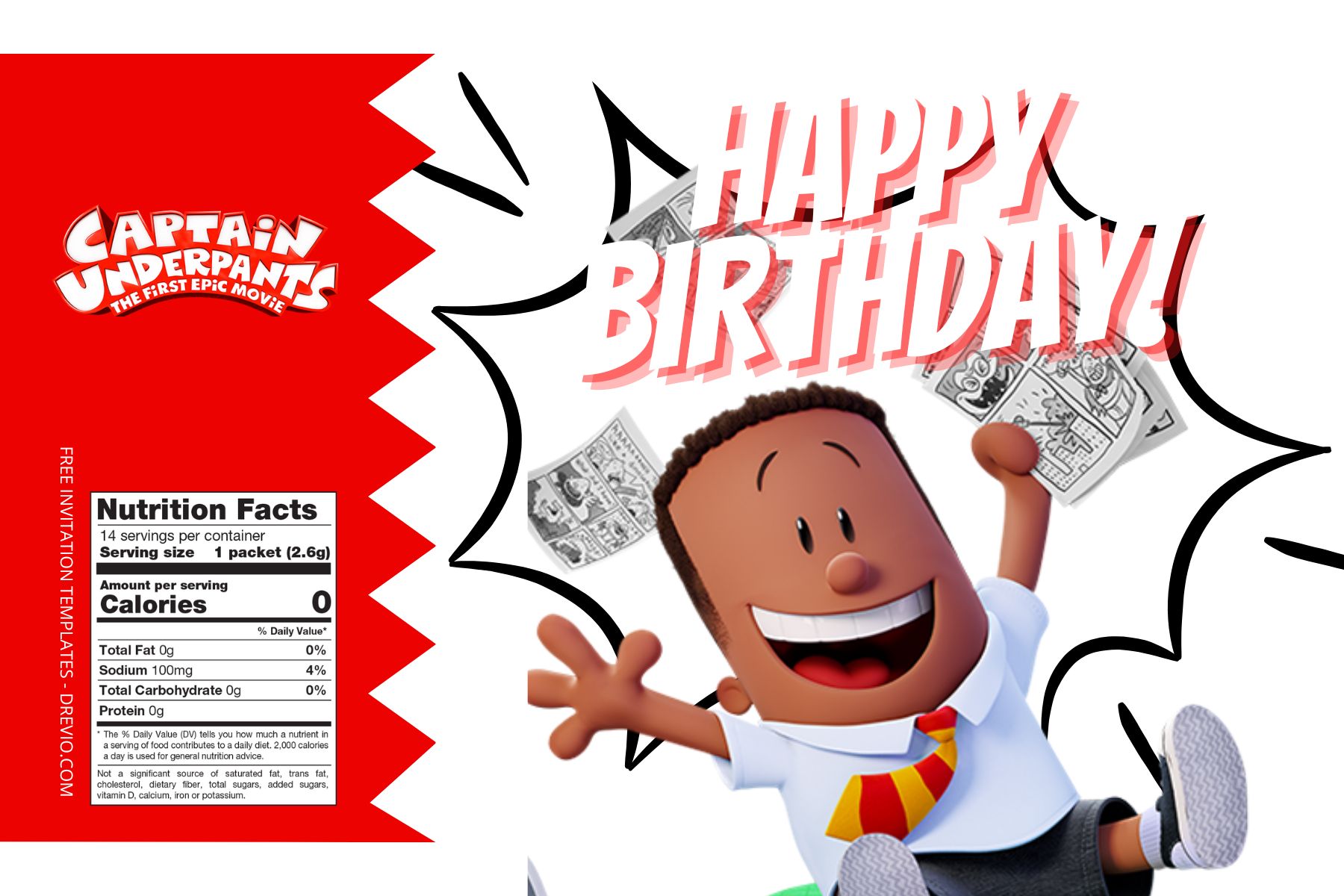 (Free Editable) Captain Underpants Canva Birthday Water Bottle Labels Six