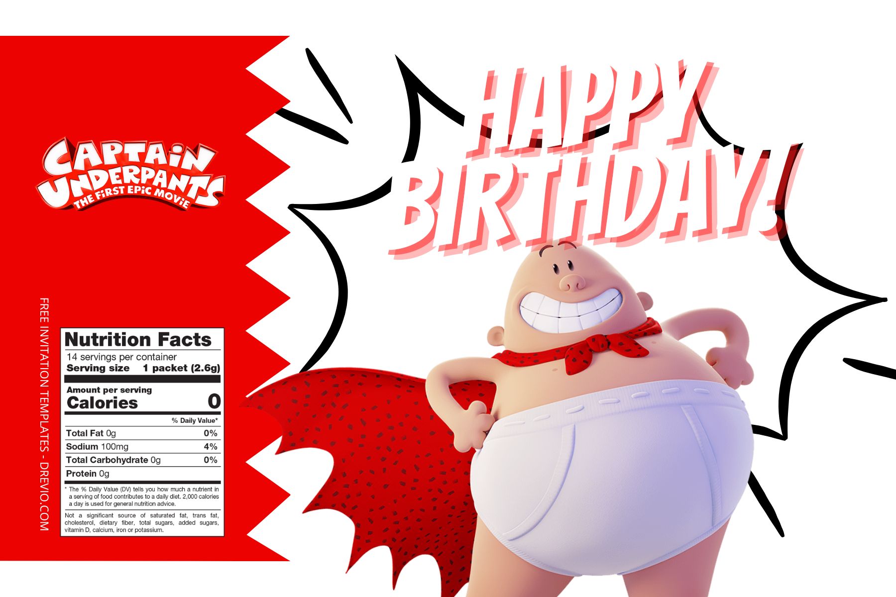 (Free Editable) Captain Underpants Canva Birthday Water Bottle Labels Two