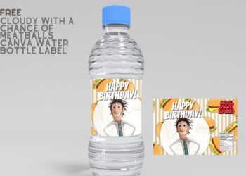 (Free Editable) Cloudy With A Chance Of Meatballs Canva Water Bottle Labels