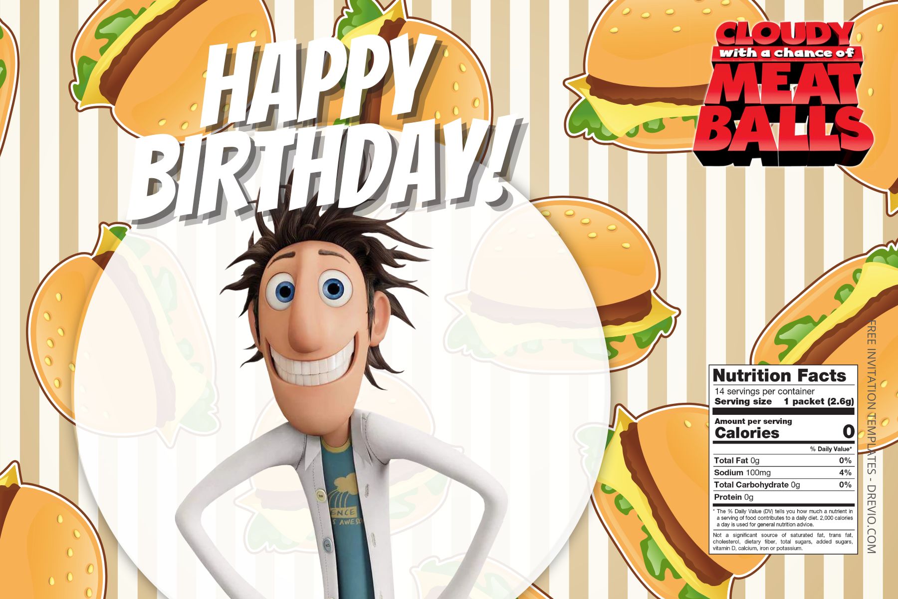 (Free Editable) Cloudy With A Chance Of Meatballs Canva Water Bottle Labels One