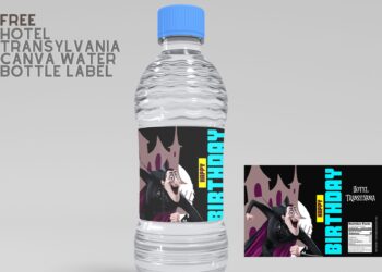 (Free Editable) Hotel Transylvania Canva Birthday Water Bottle Labels