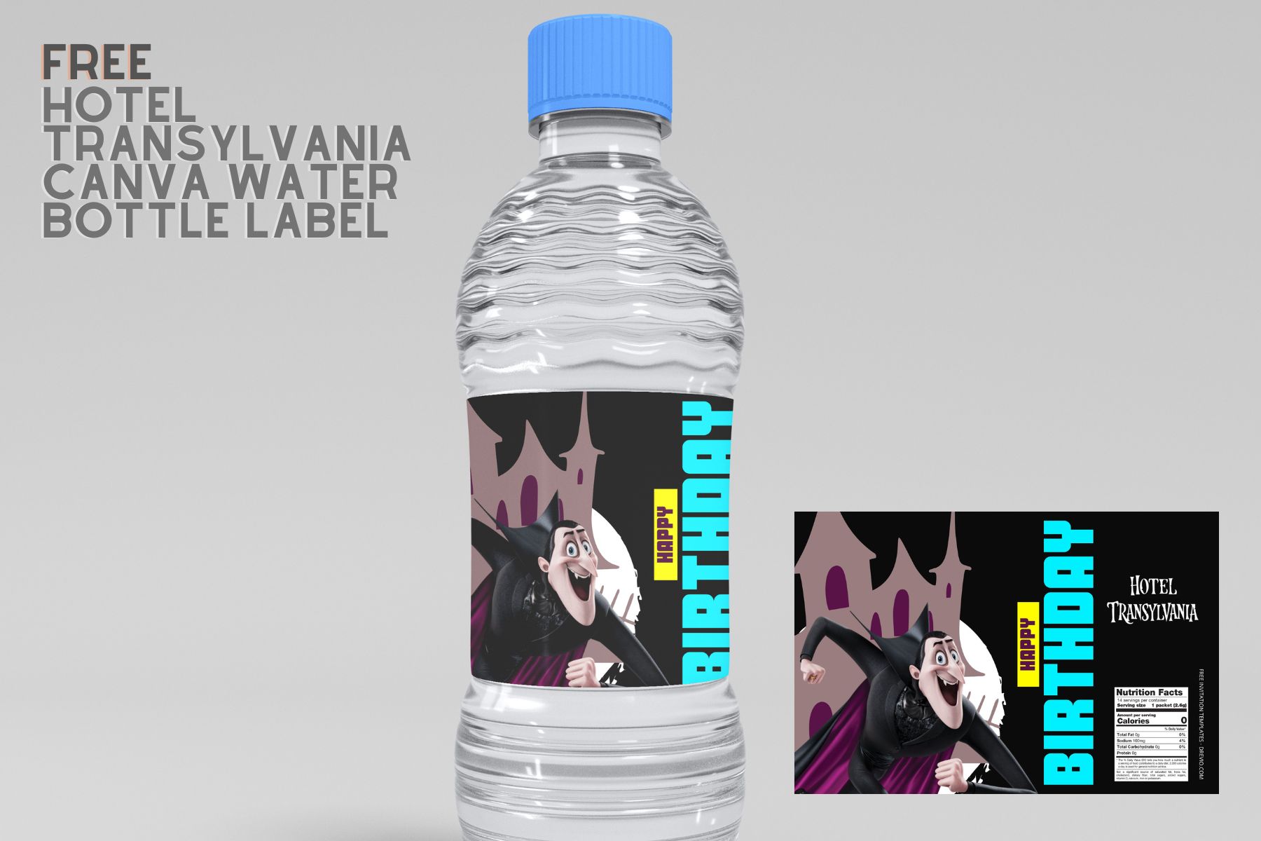 (Free Editable) Hotel Transylvania Canva Birthday Water Bottle Labels