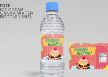 (Free Editable) Ice Cream Themes Canva Birthday Water Bottle Labels