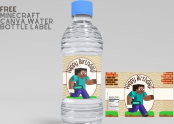 (Free Editable) Minecraft Canva Birthday Water Bottle Labels