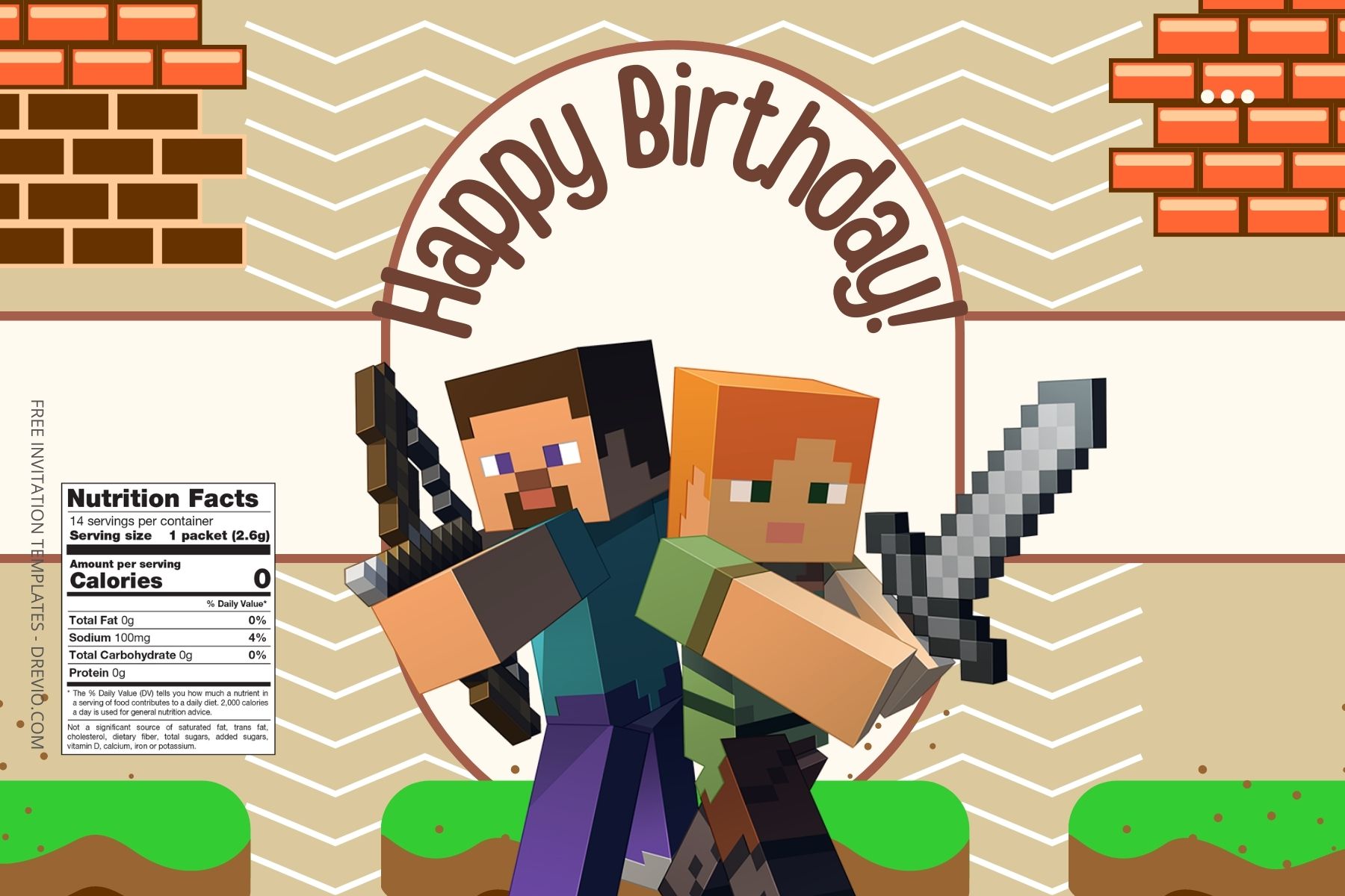 (Free Editable) Minecraft Canva Birthday Water Bottle Labels Five