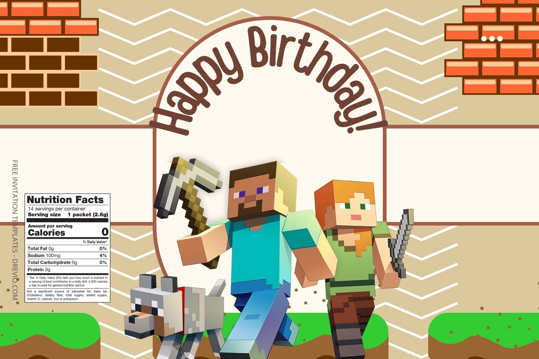 (Free Editable) Minecraft Canva Birthday Water Bottle Labels Four