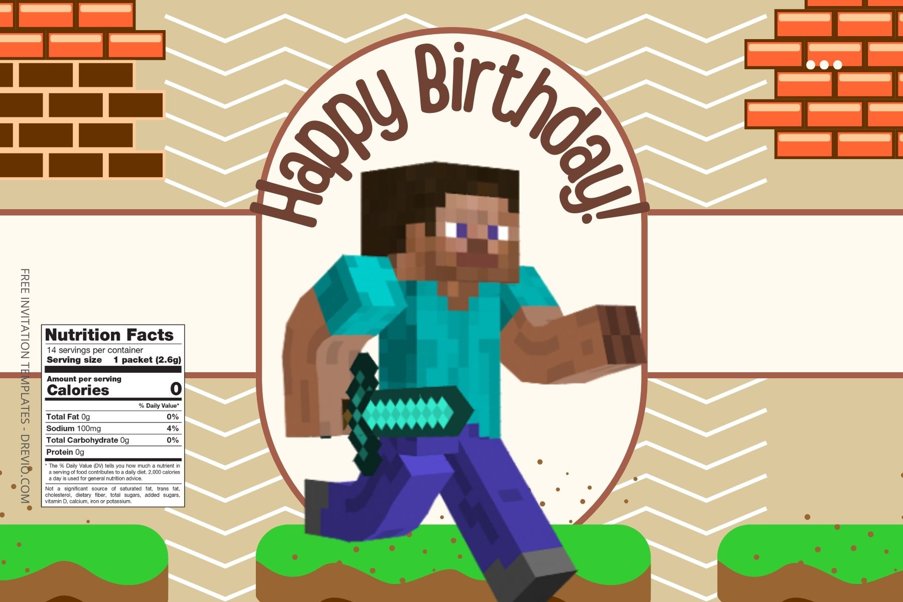 (Free Editable) Minecraft Canva Birthday Water Bottle Labels One