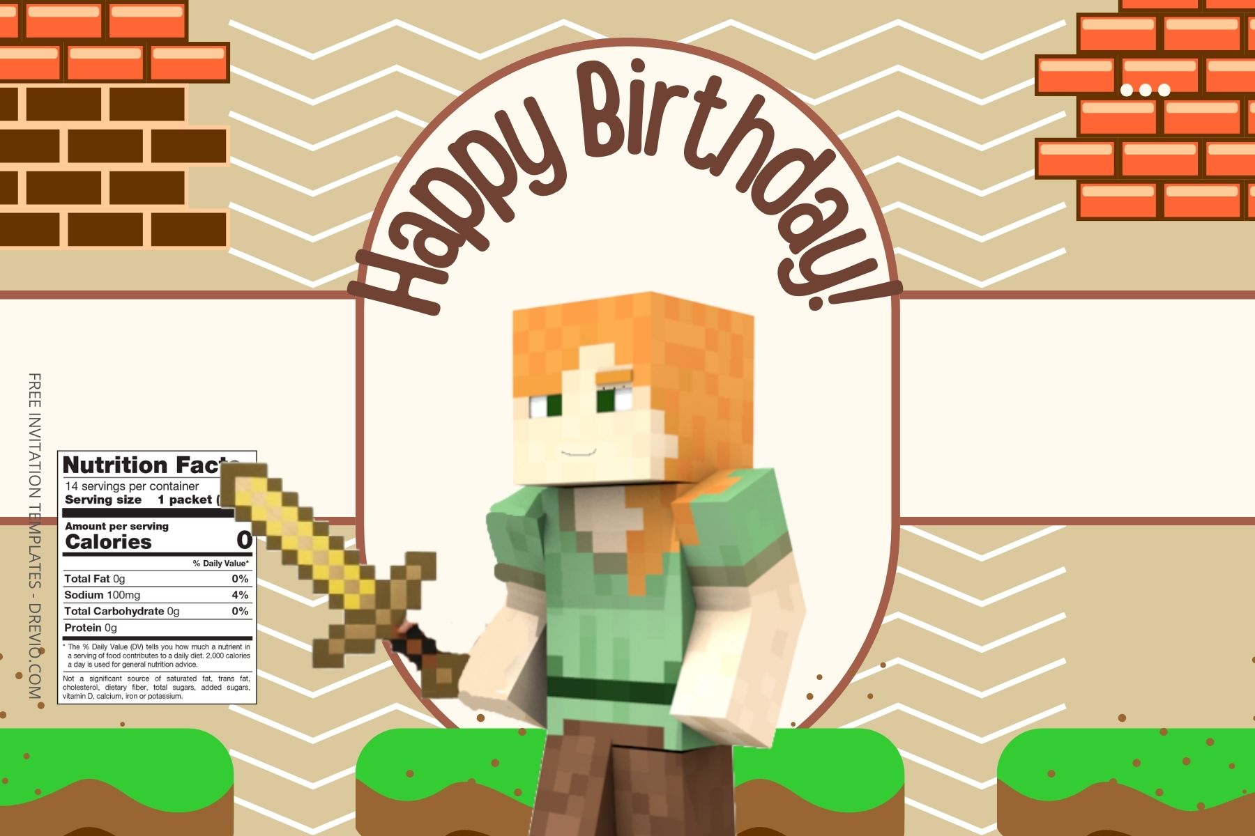 (Free Editable) Minecraft Canva Birthday Water Bottle Labels Seven